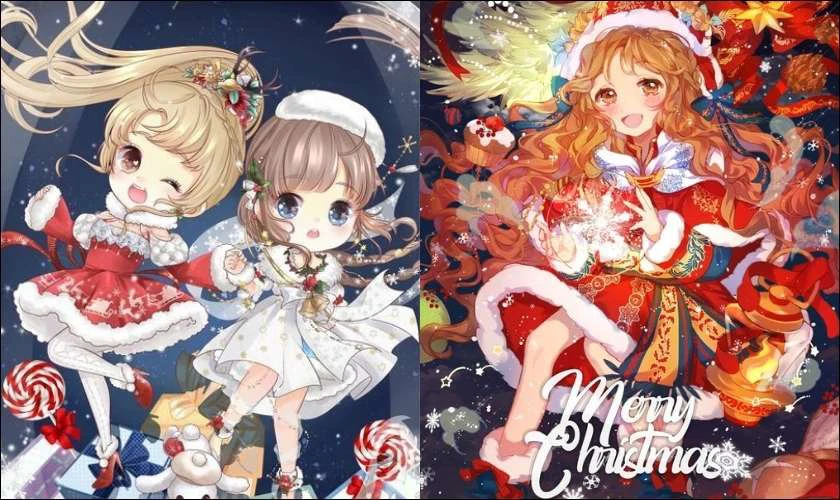 Ảnh anime Giáng sinh chibi cute cho điện thoại, PC